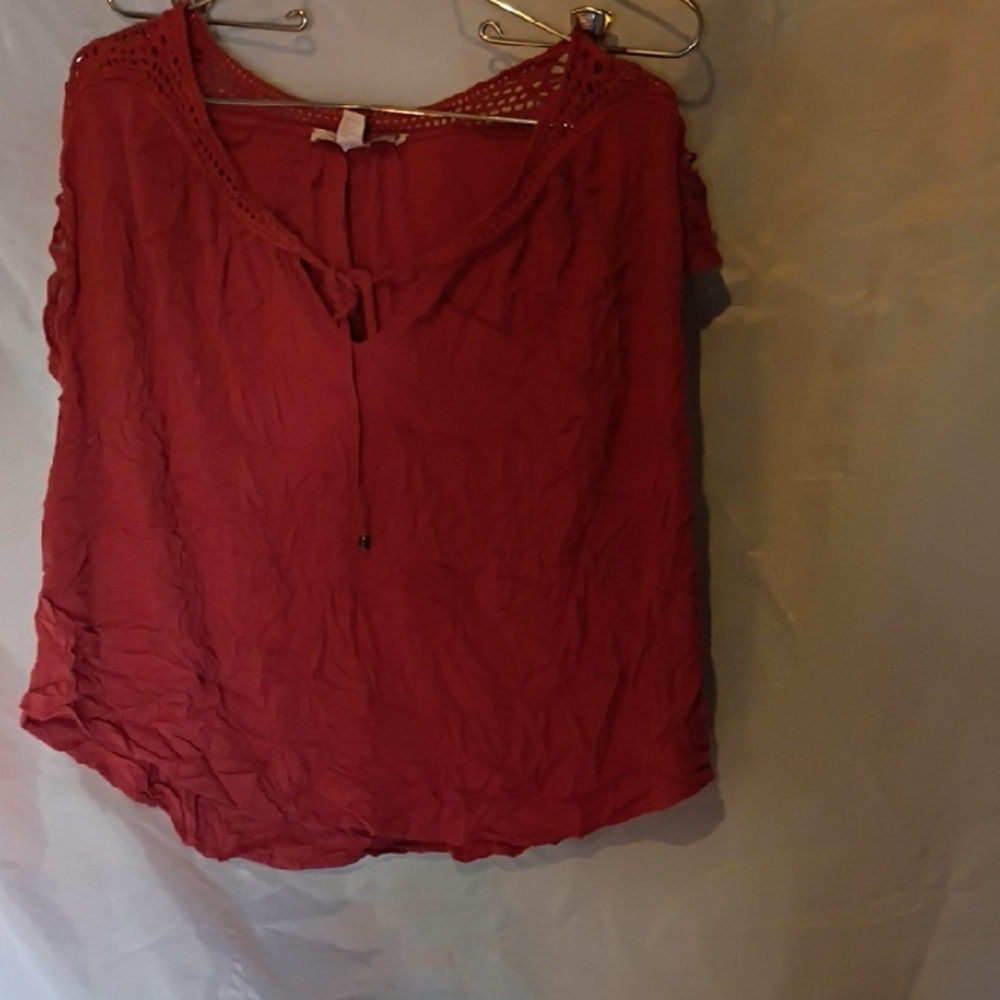 Forever 21 Red Crochet-Yoke Tie-Front Camisole